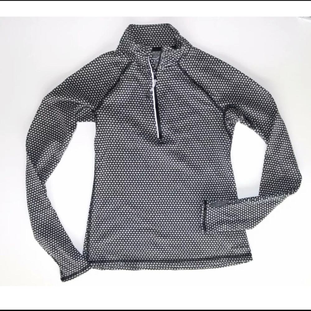 Athleta Quarter Zip Pullover Women Small Black‎ White Honeycomb Excellent Active